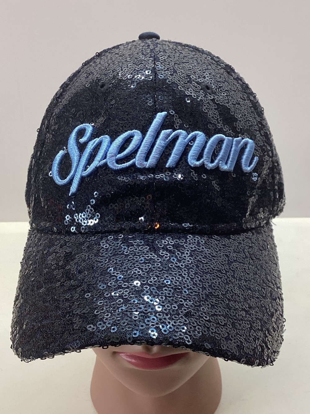 RARE Spelman College Sequin Bling Baseball Hat Cap Light Blue Script
